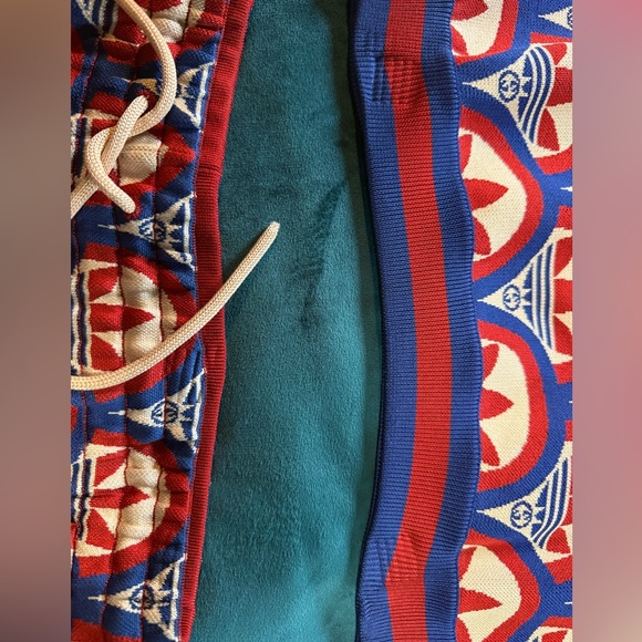 Gucci x Adidas Jacquard Red, Blue & White Patterned Crop Tank and Shorts Set - Picture 3 of 7